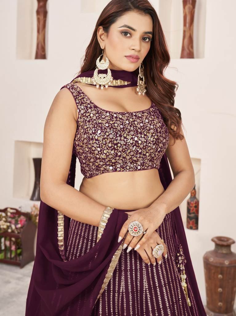 Nazneen Butterfly Vol 2 Georgette Wine Lehenga -6160