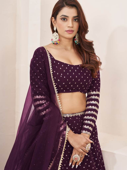 Nazneen Butterfly Vol 2 Georgette Wine Lehenga -6162