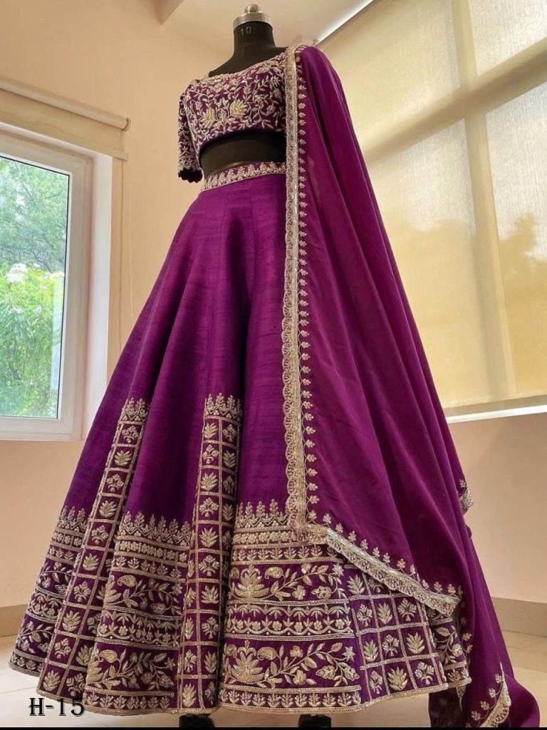 New Embroidery Work Purple Taffeta Lehenga Choli