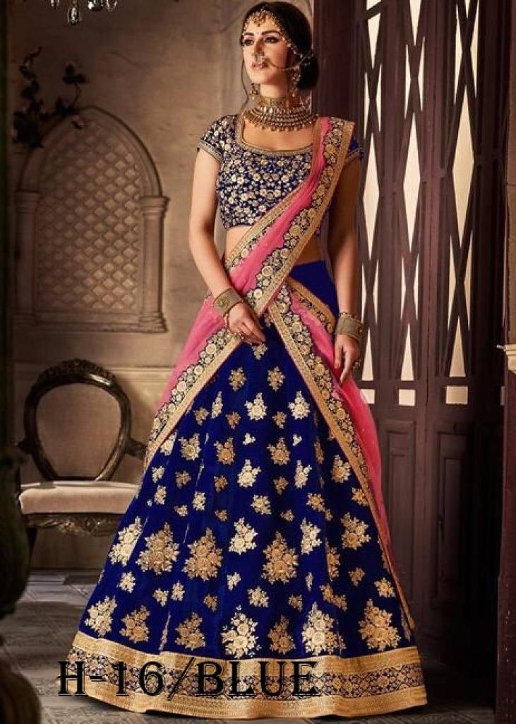 New Embroidery Work Blue Velvet Silk Lehenga Choli