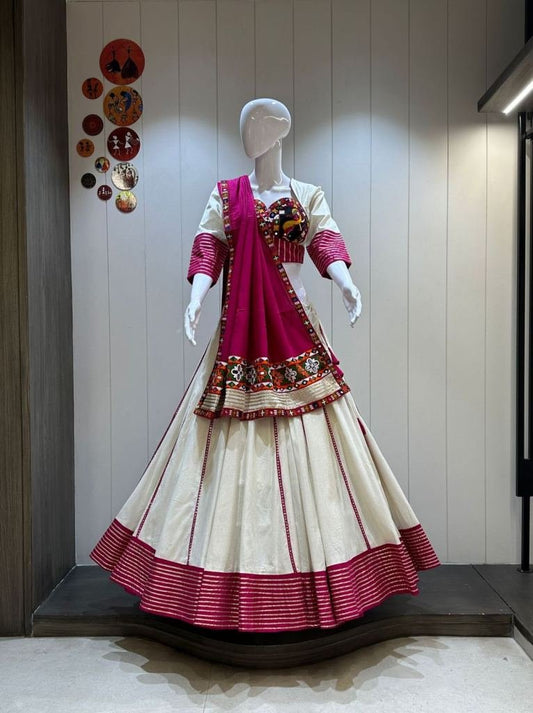 New Design Navratri White And Pink Chaniya Choli