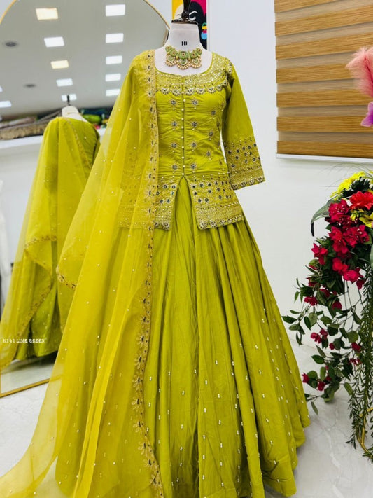 New Designer Lime yellow Lehenga Set With Dupatta