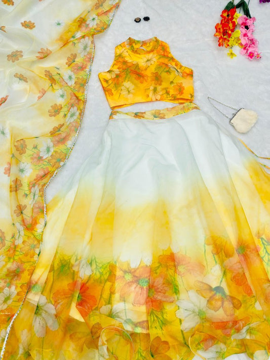 New Elegance Yellow Digital Printed Lehenga Set