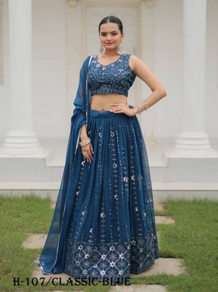 New Georgette Silk Classic Blue Lehenga Choli