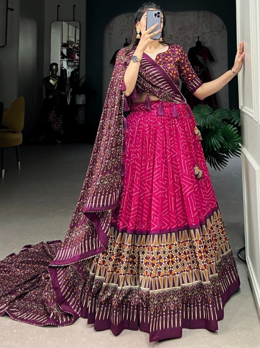 New Launch Tussar Silk Wine Lehenga Choli