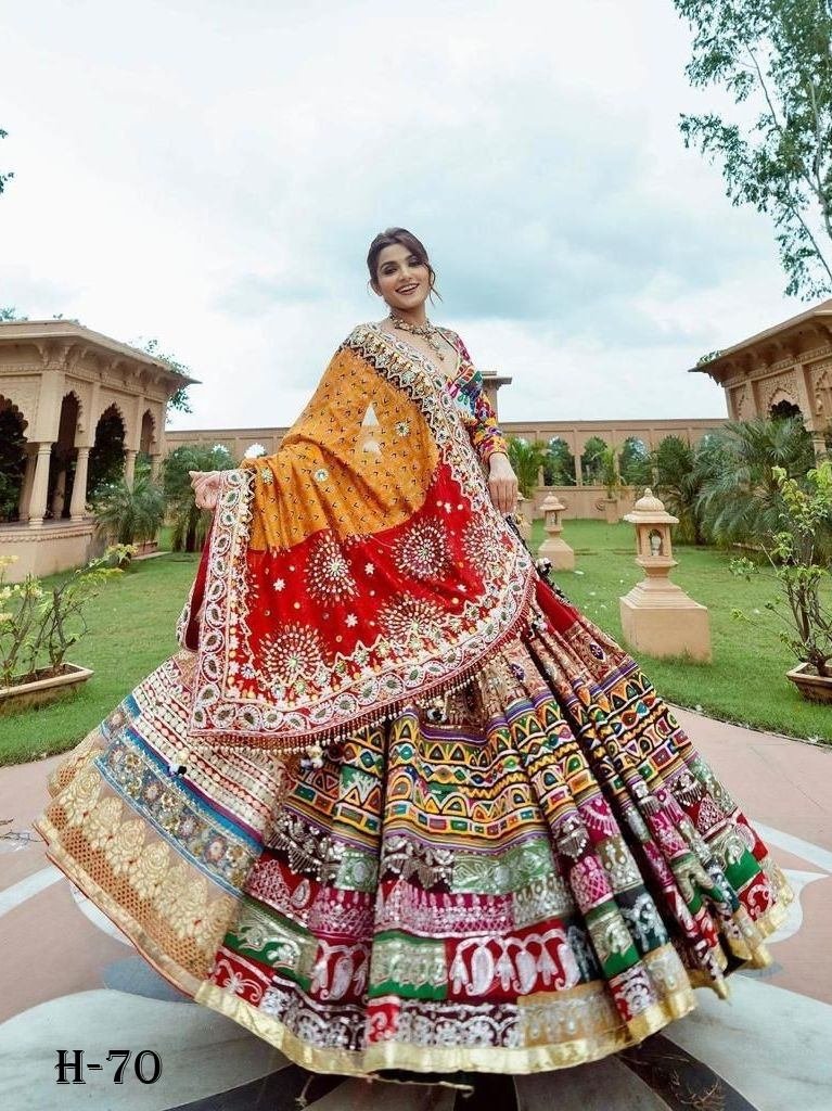 New Navratri Cotton Red Lehenga Choli and Dupatta