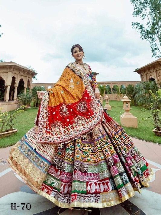 New Navratri Cotton Red Lehenga Choli and Dupatta