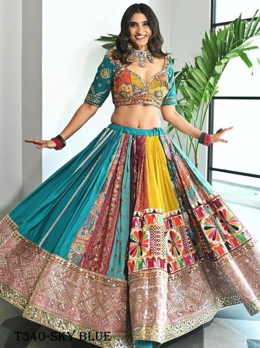 New Navratri Special Sky Blue Muslin Cotton Lehenga Choli
