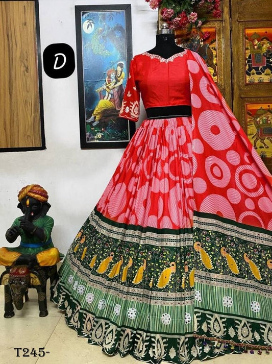 New Red Designer Printed Muslin Cotton Lehenga Choli