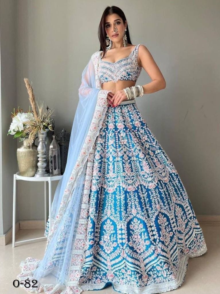 New Taffeta Silk Blue Lehenga Choli With Dupatta
