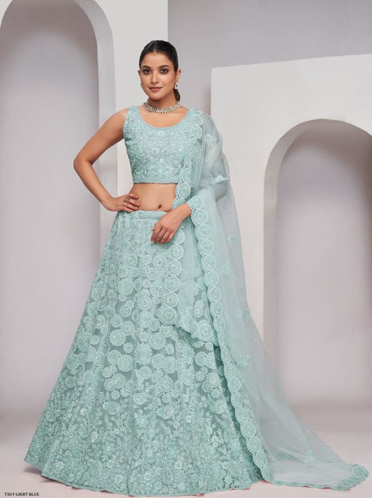 New Trendy Collection Light Blue Soft Net  Lehenga Choli