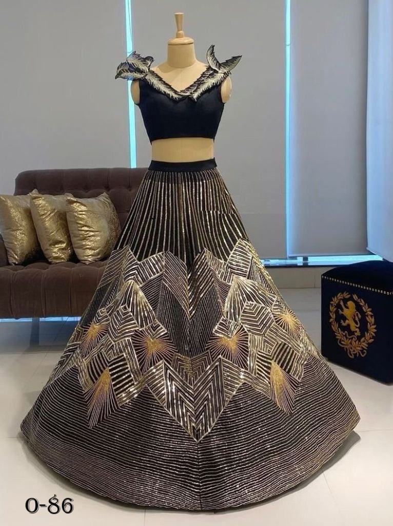 New Velvet Squence Work Black Lehenga Choli set