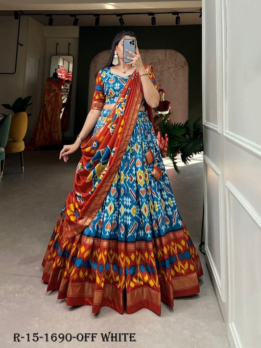 Ferozi Patola Printed Tussar Silk Lehenga choli