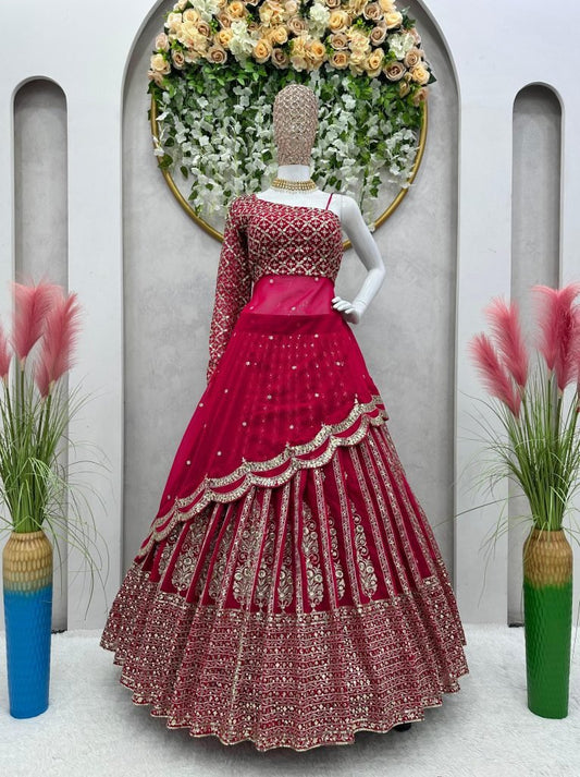 One Shoulder Stylish Golden Sequence Work Pink Top With Lehenga choli by fab funda