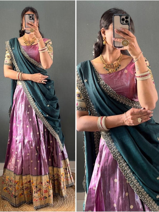 Onion Pink Colour Weaving Zari Work Lehenga Choli With Dupatta