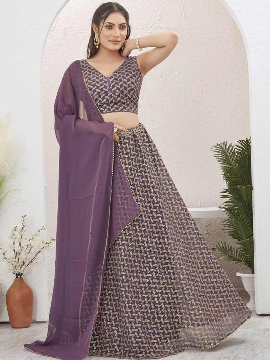 Onion Pink Georgette Readymade Sequence Lehenga Choli