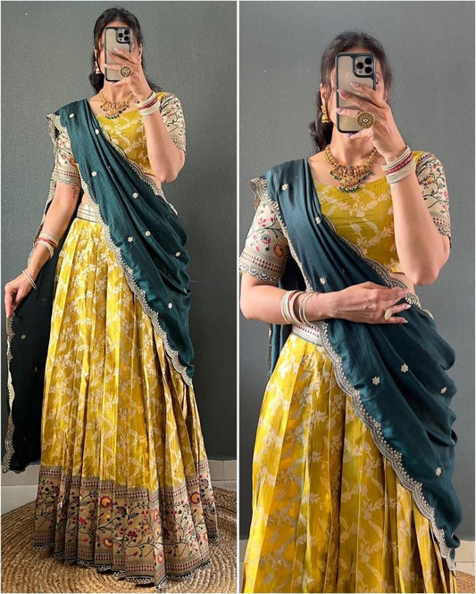 Paithani Style Yellow Colour Lehenga