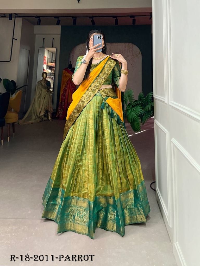 Parrot South Indian Style Kanjivaram Silk Lehenga Choli
