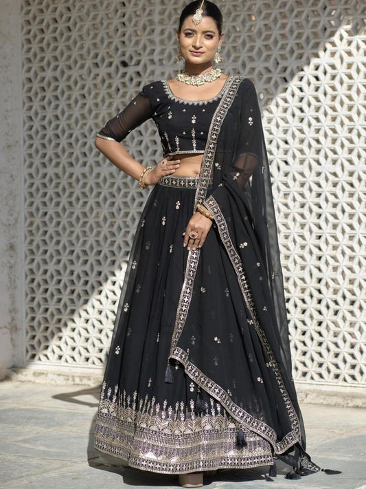 Party Wear Black Georgette  Lehenga Choli With Dupatta
