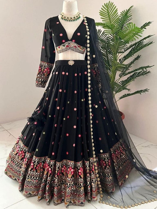 Party Wear Black Sequence Work Lehenga Choli With Cancan