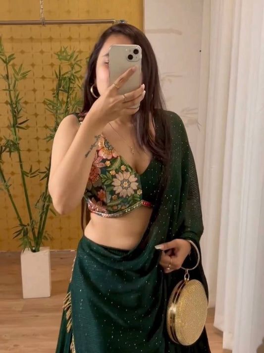 Party Wear Embroidery Work Georgette Lehenga Choli With Readymade Blouse