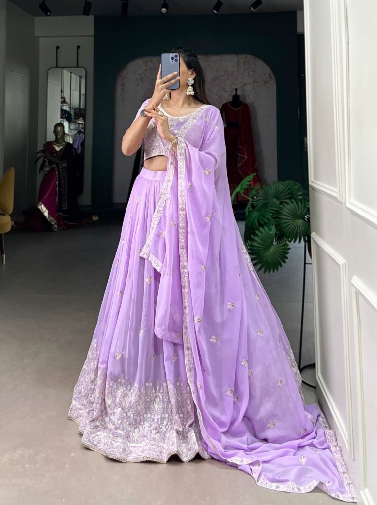 Party Wear Georgette Lavender Lehenga Choli