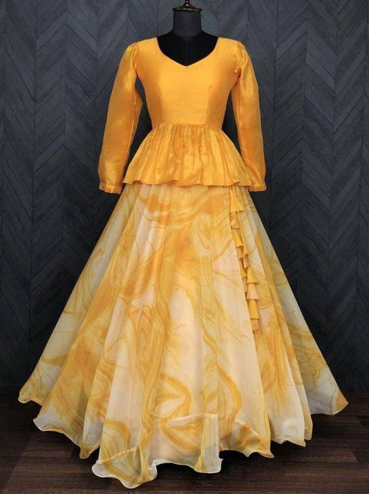 Party Wear Organza Lehenga Skirt With Top