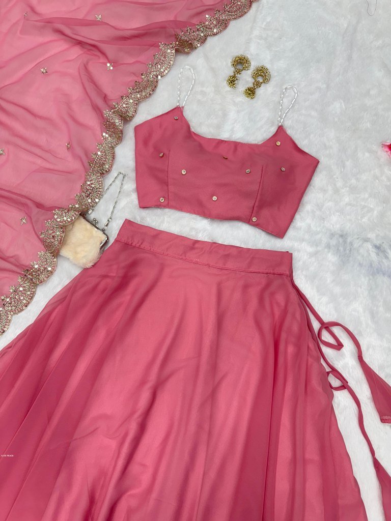 Peach Elegant Lehenga With Fully Stitched Blouse