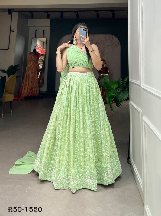 Pista Lucknowi Georgette Lehenga Choli Coord Set