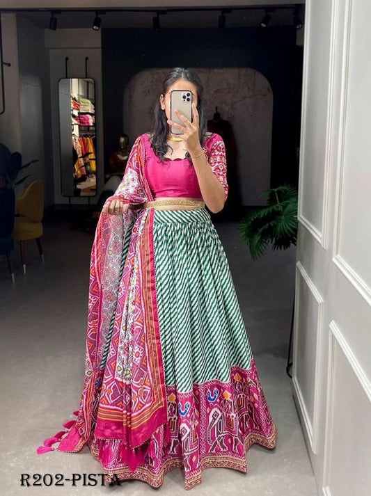 Pista Patola Digital Printed Muslin Cotton Lehenga Choli