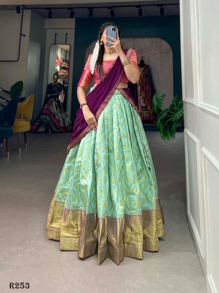 Pista Zari Weaving Work Jacquard Silk Lehenga Choli