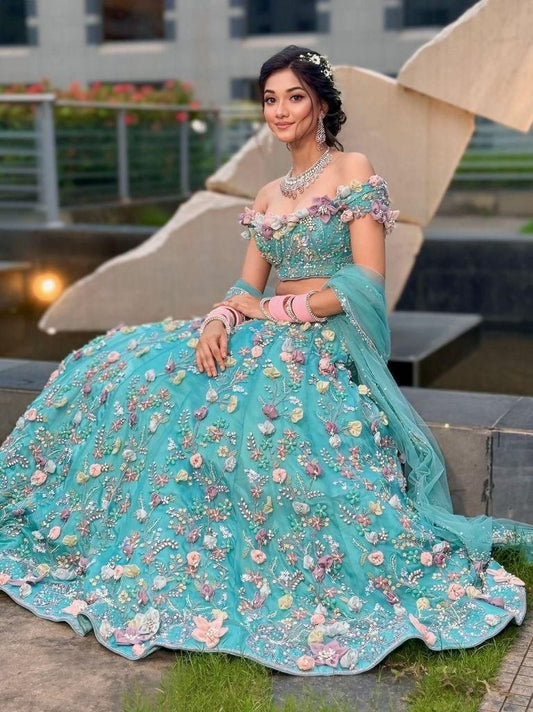 Premium And Exclusive Faux Georgette Lehenga With Designer Flower Work   Embroidery Sequins Work