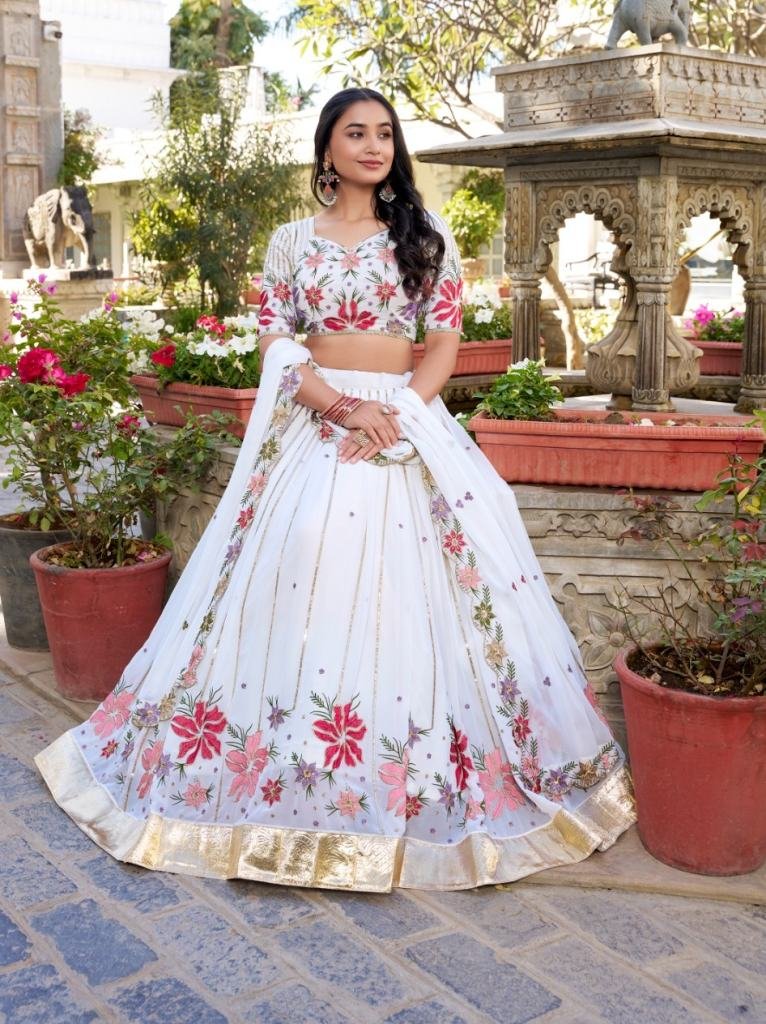 Premium Beautiful Georgette Lehenaga With Sequins and Thread Embroidery Work