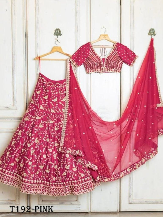 Premium Collation Pink  Malai Satin Silk Lehenga Choli