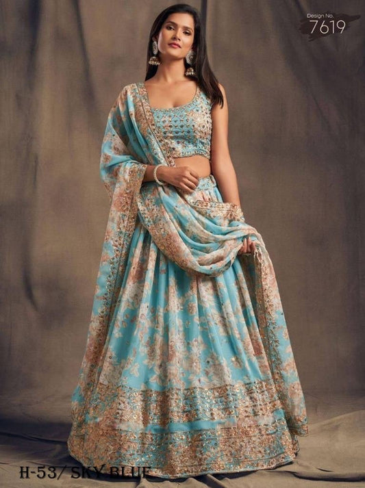Premium Sky Blue Lehenga Choli With Dupatta