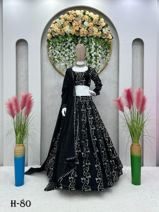Premium Georgette Black Lehenga Choli With Dupatta