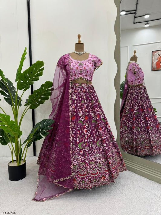 Premium Pink Gorgette Lehenga Choli With Sequnce Work