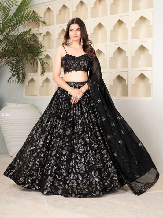 Presenting Bold And Beautiful Black Georgette Lehenga Choli Set