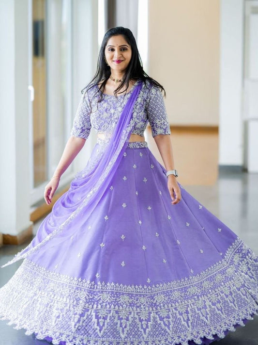Pure Chinon Lavender Sequence Work Lehenga Choli Dupatta