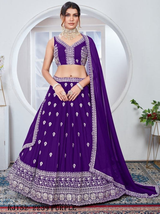 Purple Color Faux Georgette Fabric Sequence Embroidery Work Lehenga Choli