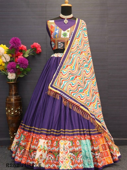 Purple Digital Printed Muslin Cotton Lehenga Choli