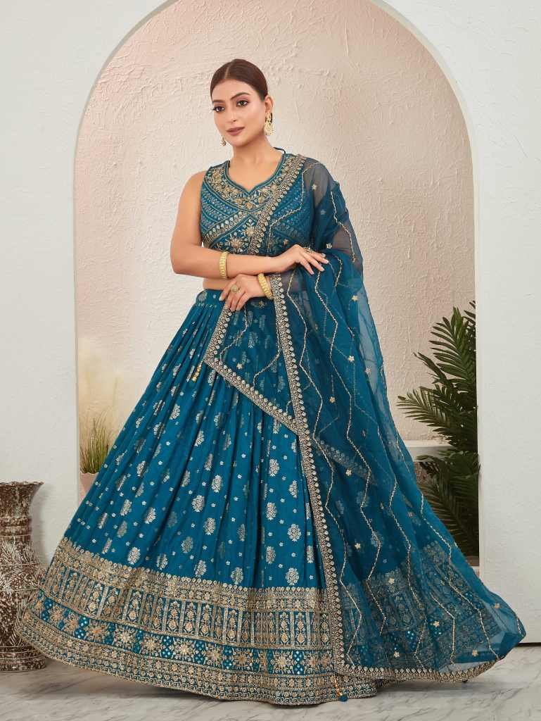 Rama Jacquard Dola Silk Lehenga Choli Set