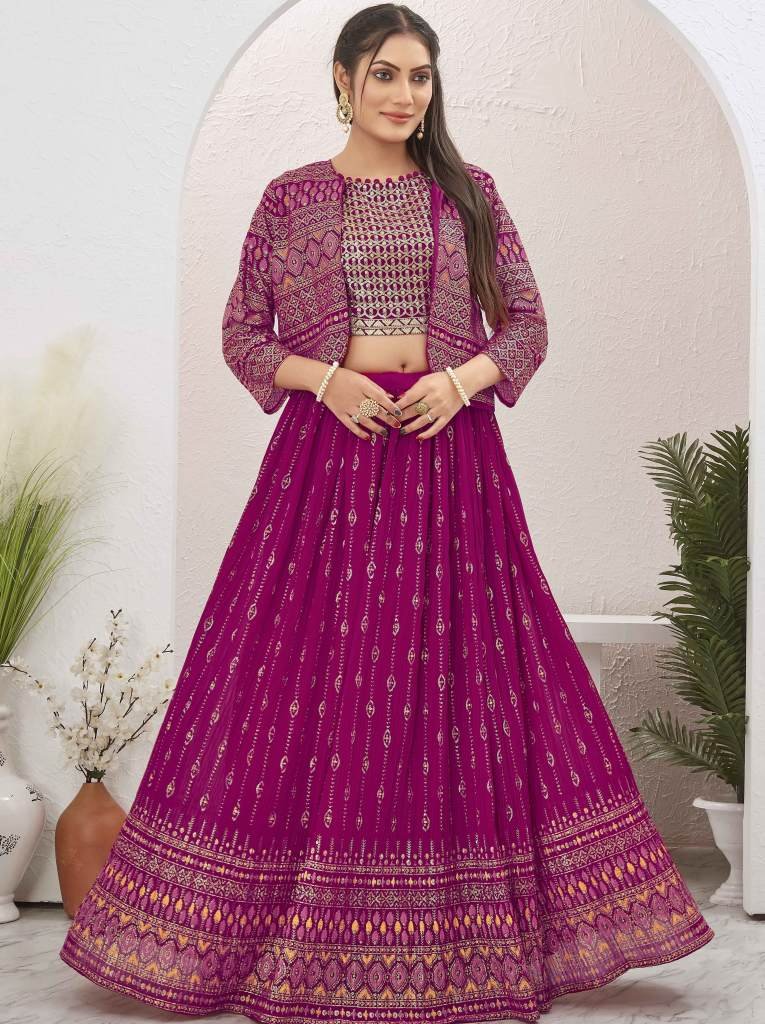 Rani Pink Georgette Readymade Lehenga With Jacket