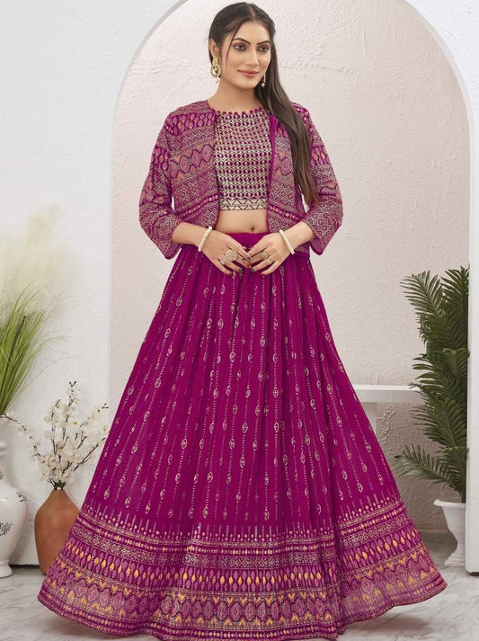 Rani Pink Georgette Readymade Lehenga With Jacket