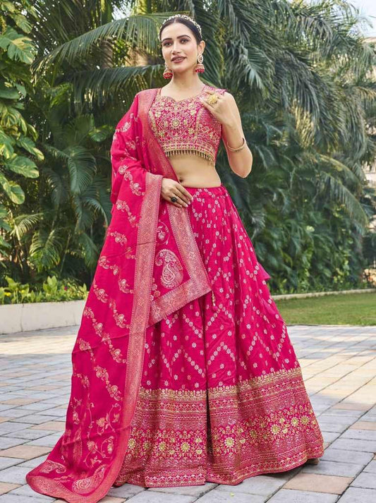 Rani pink Viscose Jacquard Silk Lehenga Choli Set