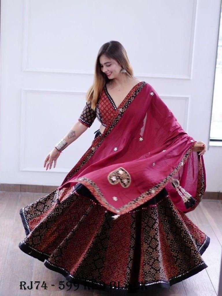 Red Black Color Rayon Digital Printed Navratri Lehenga Choli