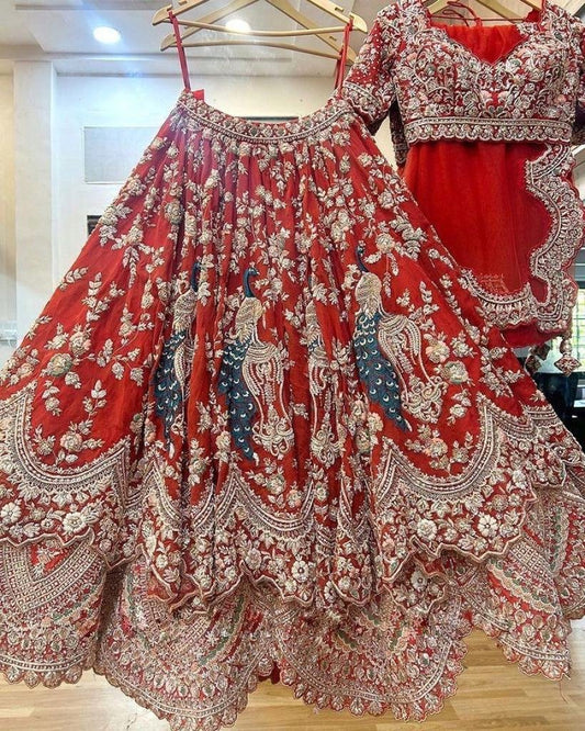 Red Designer Sequence Work Georgette Lehenga Choli With 4 Meter Flair