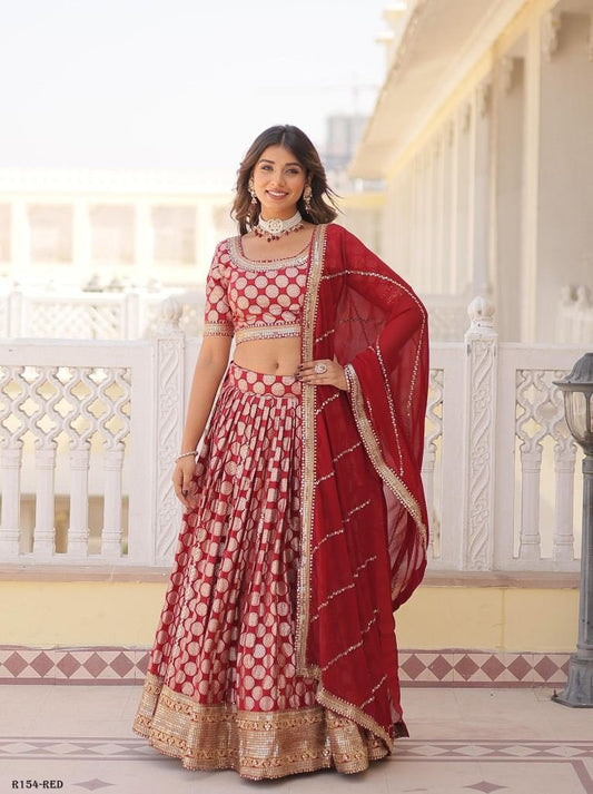Red Sequence Embroidered Lehenga Choli With 3 5 Meter Flair