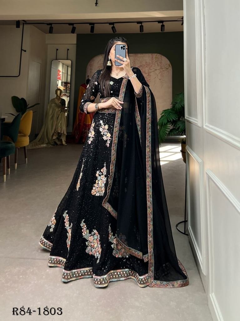 Rich Look Black Party Wear Embroidered Georgette Lehenga Choli