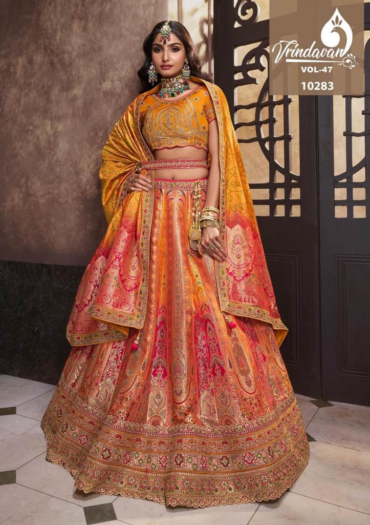 Royal Vrindavan Vol 47 Organge Banarasi Silk Lehenga